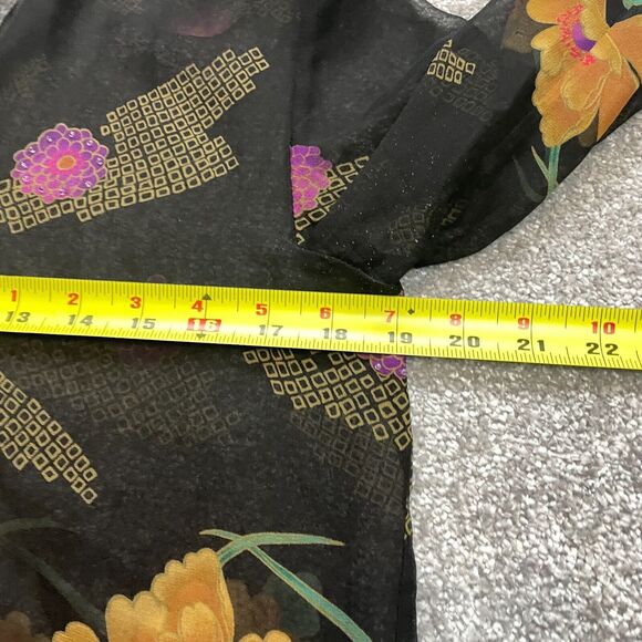 Chadwicks Blouse Button Up Top womens Medium Black Purple Sheer Tropical Floral - Picture 11 of 11